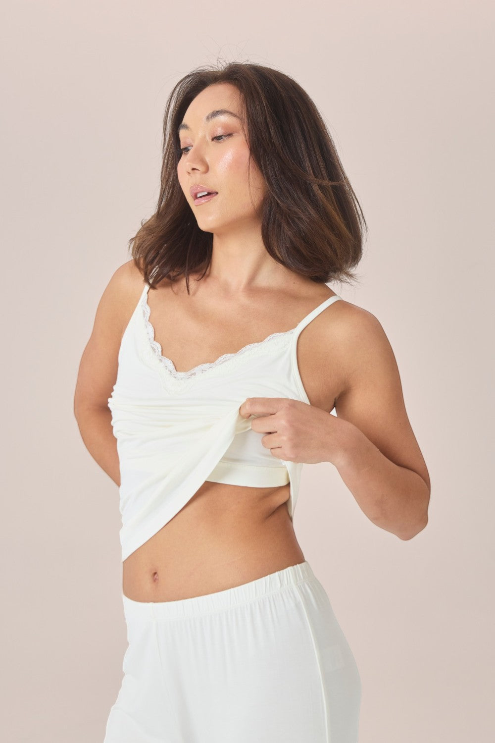 Gingerlilly Britt Bamboo Lace Cami Long PJ Set in Ecru
