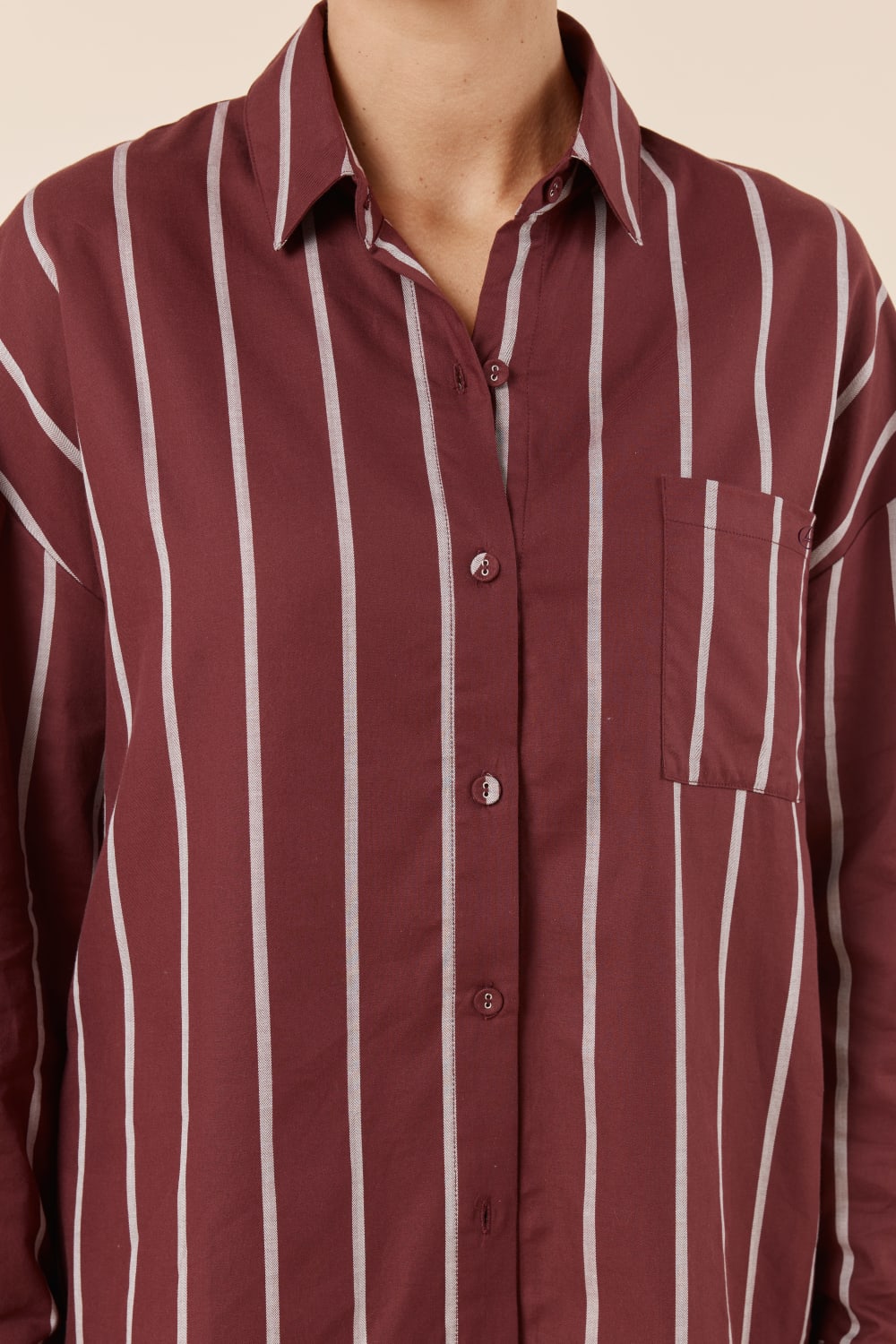 Gingerlilly Chloe Cotton Striped PJ Set - Burgundy - Detail alt