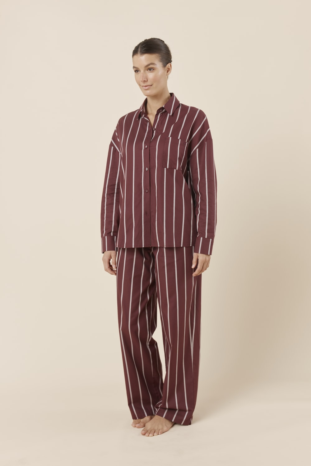 Gingerlilly Chloe Cotton Striped PJ Set - Burgundy - Side