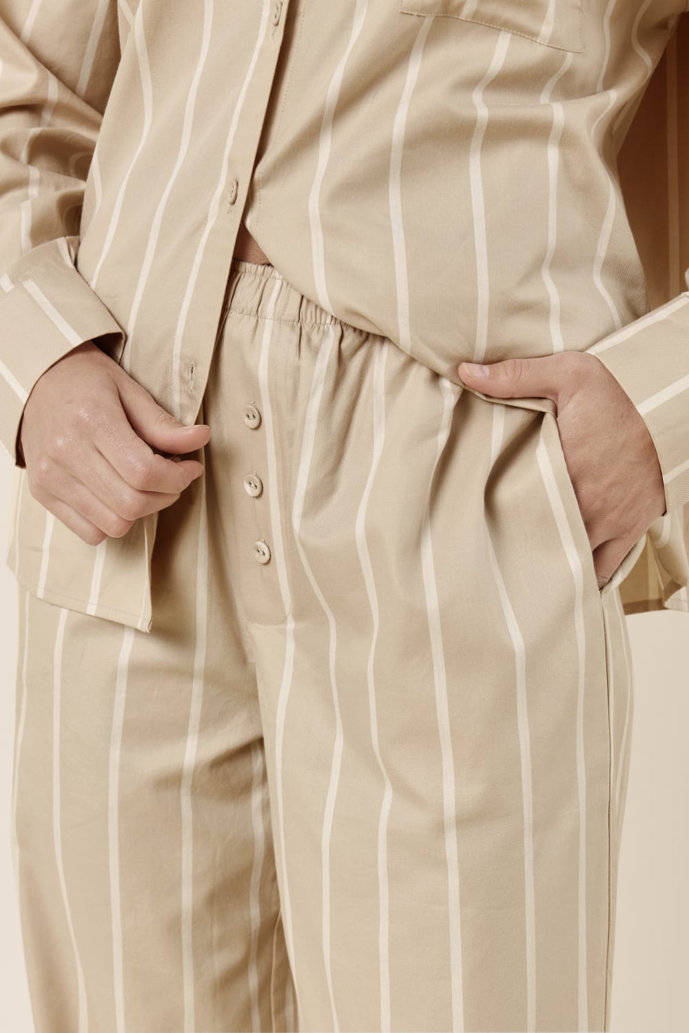 Chloe Cotton PJ Pants Biscuit Button Detail Front