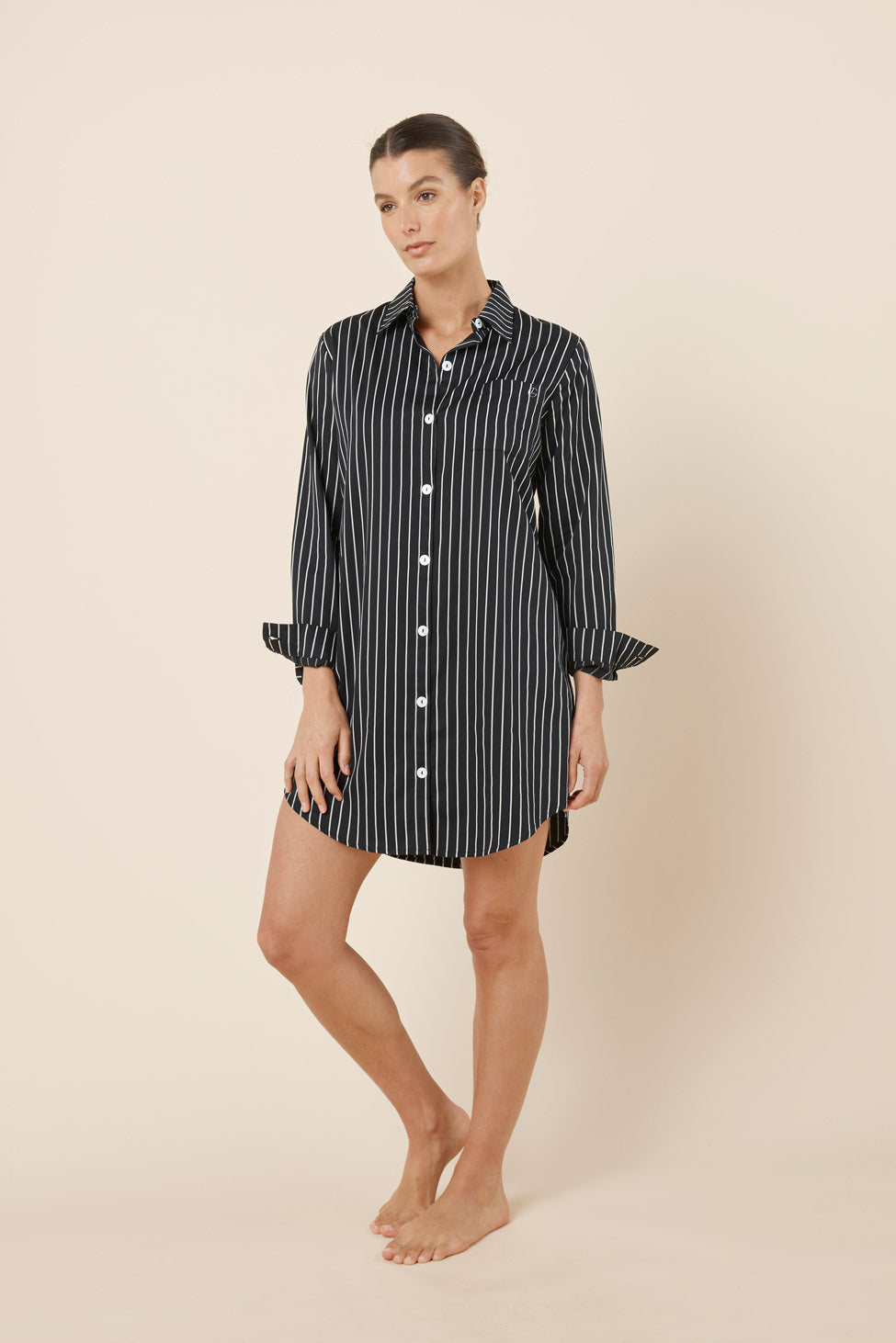 Gingerlilly Lolita Striped Boyfriend Night Shirt - Black - Front