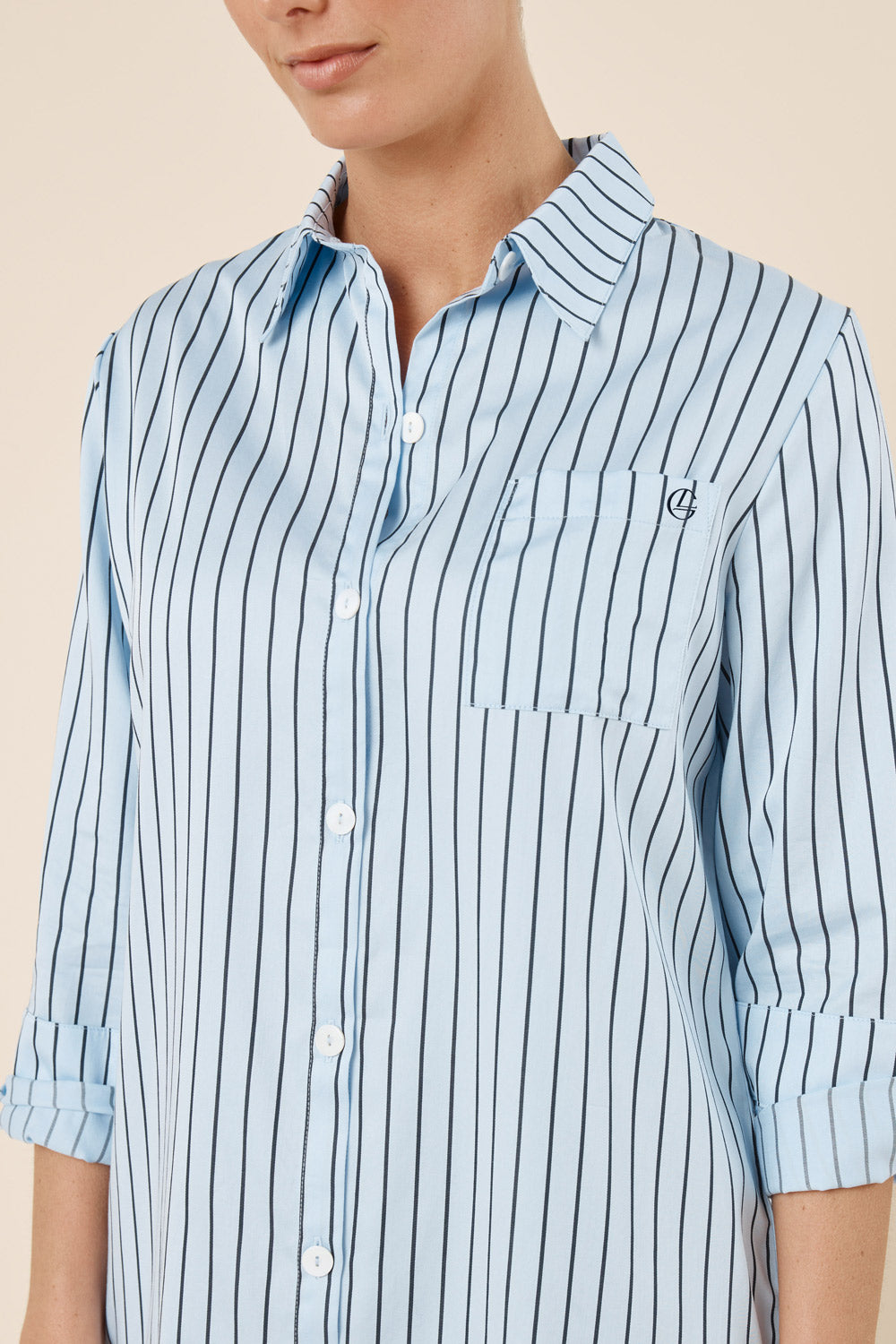Gingerlilly Lolita Striped Boyfriend Night Shirt - Blue - Detail