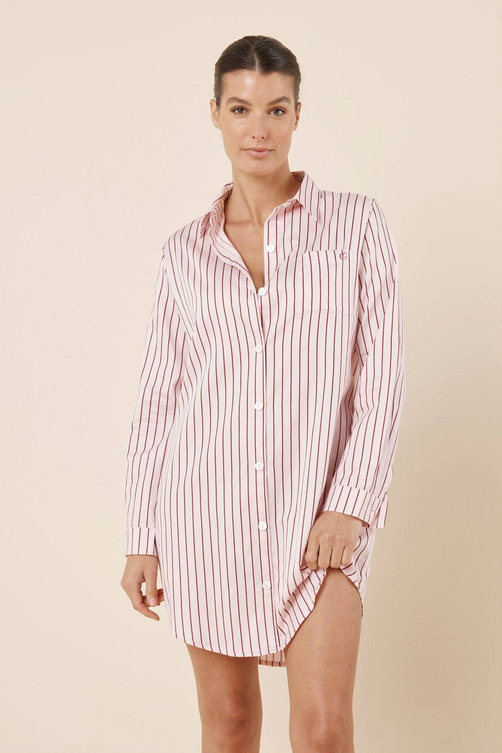 Gingerlilly Lolita Striped Boyfriend Night Shirt - Pink - Front