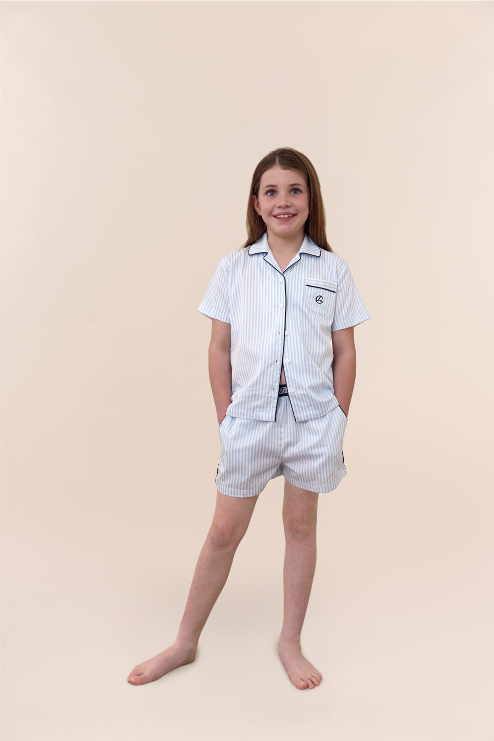 Gingerlilly Mini Camilla Cotton Short PJ Set - Blue Stripe - Front