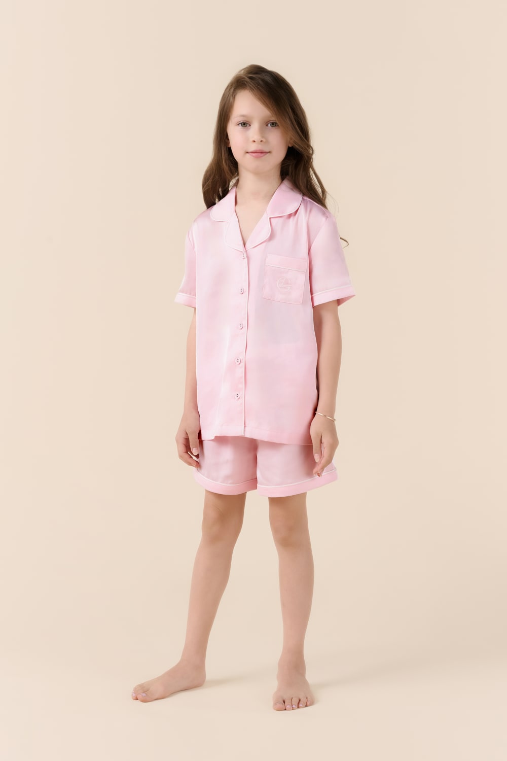 Gingerlilly Mini Sonia Silky Satin Short PJ Set - Pink - Front