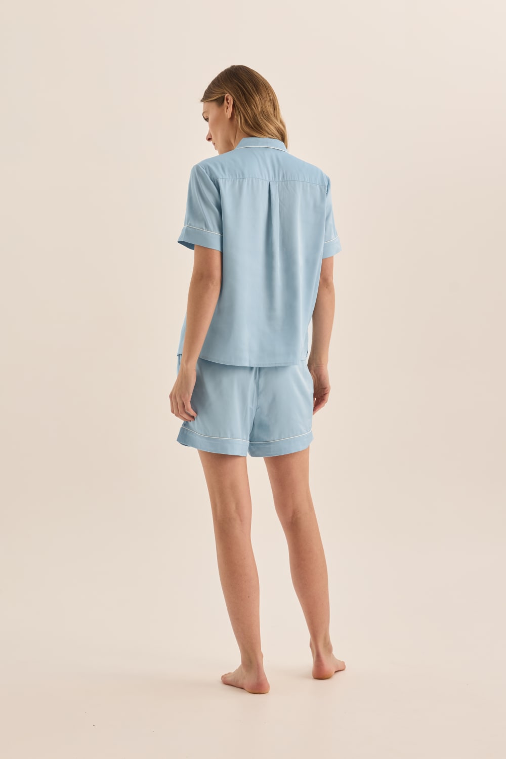Gingerlilly Sonia Blue Satin Short PJ Set - Back