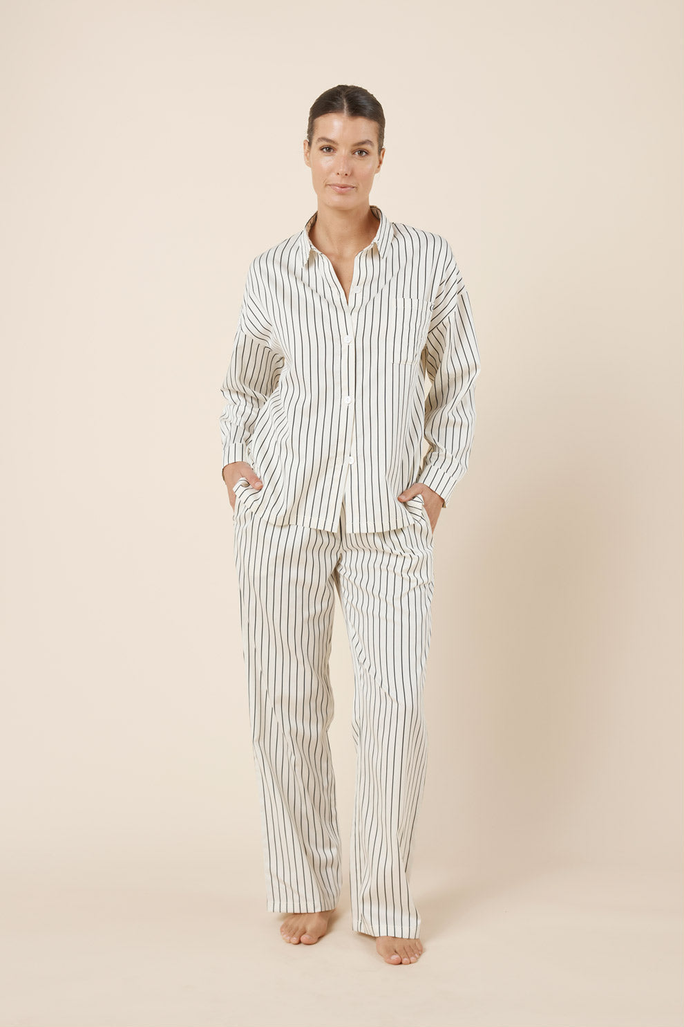 Gingerlilly Willow Cotton Stripe PJ Set - Ecru - Front