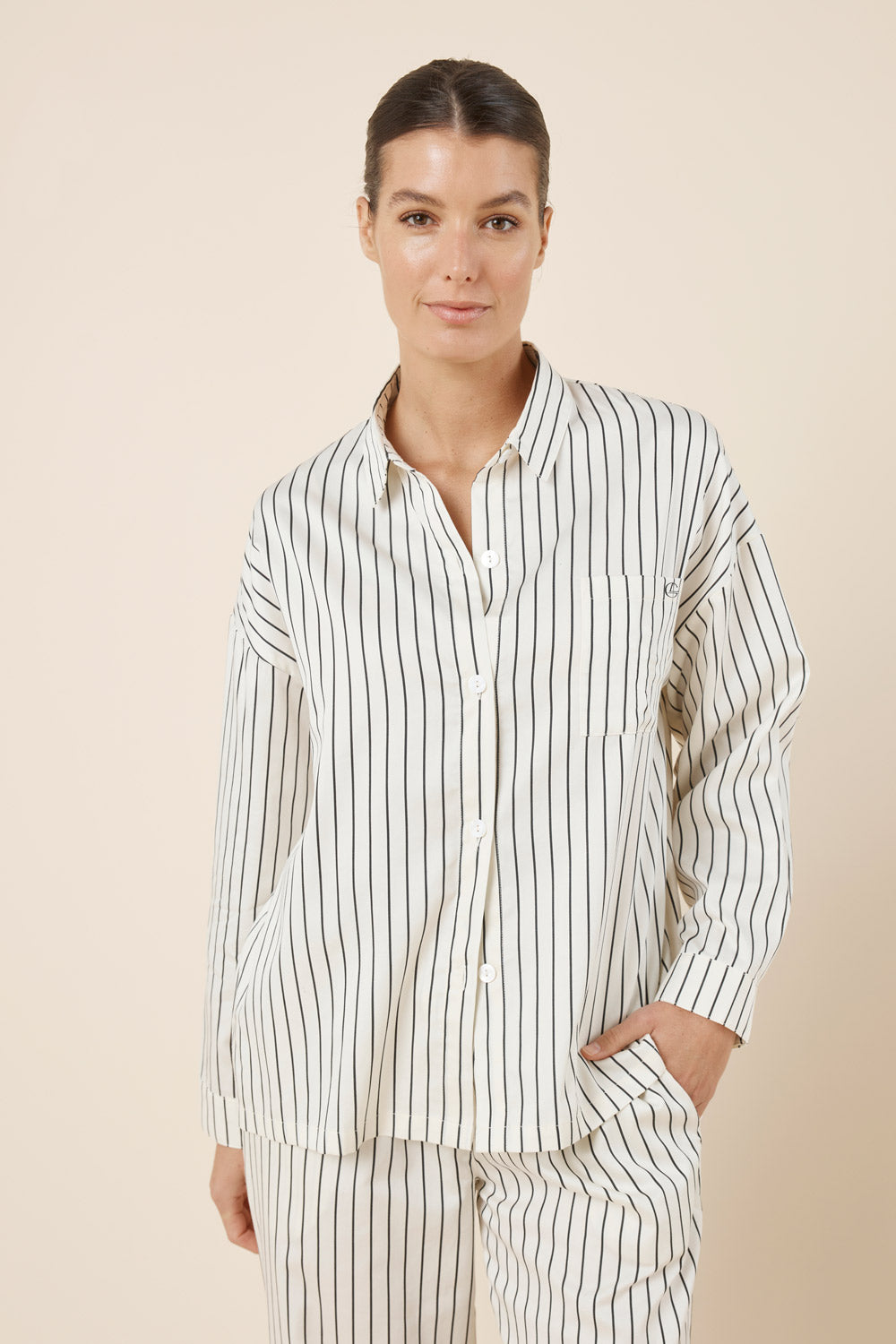 Gingerlilly Willow Cotton Stripe PJ Set - Ecru - Front alt