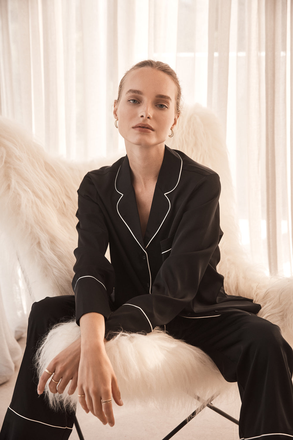 Adele Black Satin Set - Gingerlilly Sleepwear