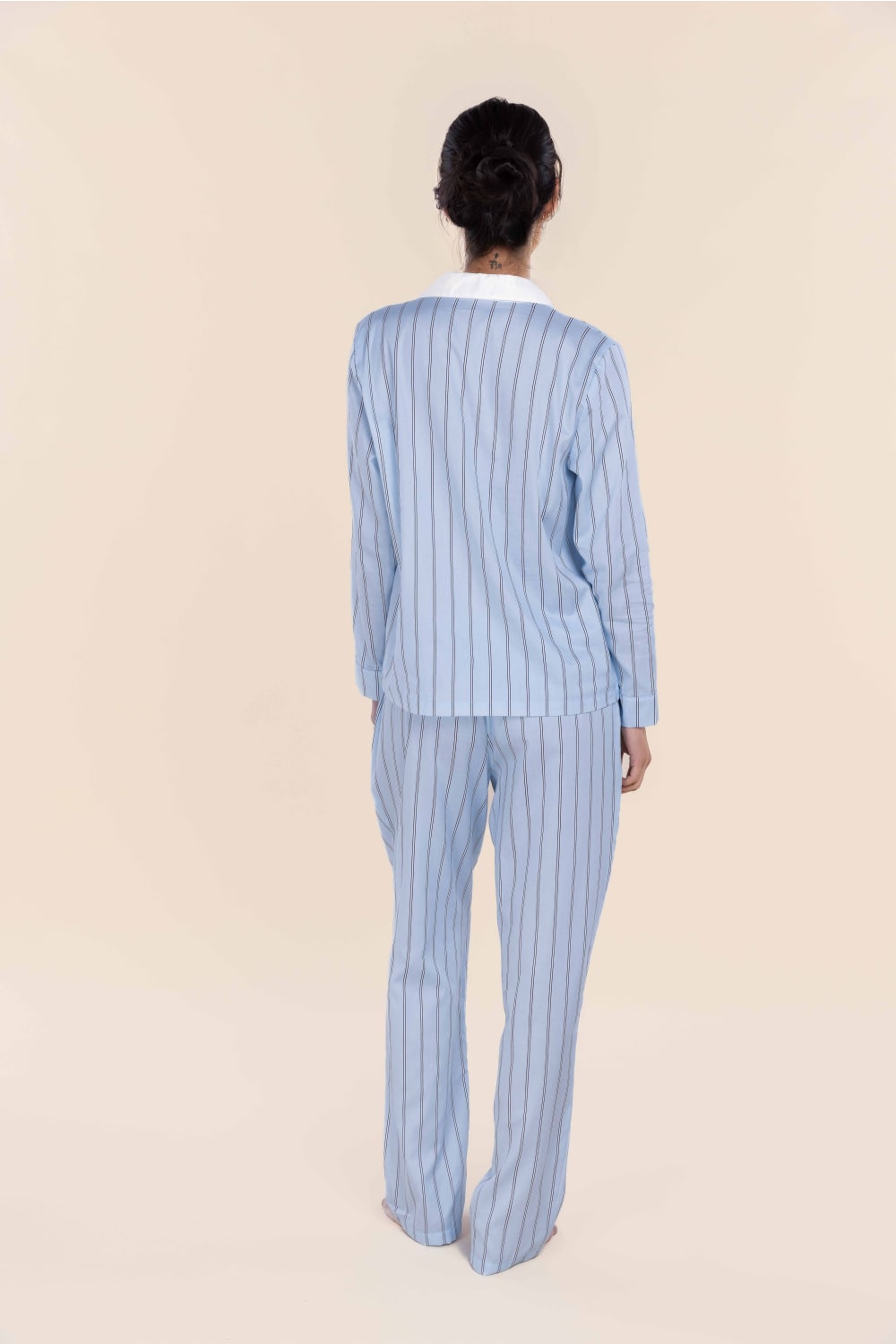 Gingerlilly Belinda Cotton Long PJ Set - Blue Stripe - Back