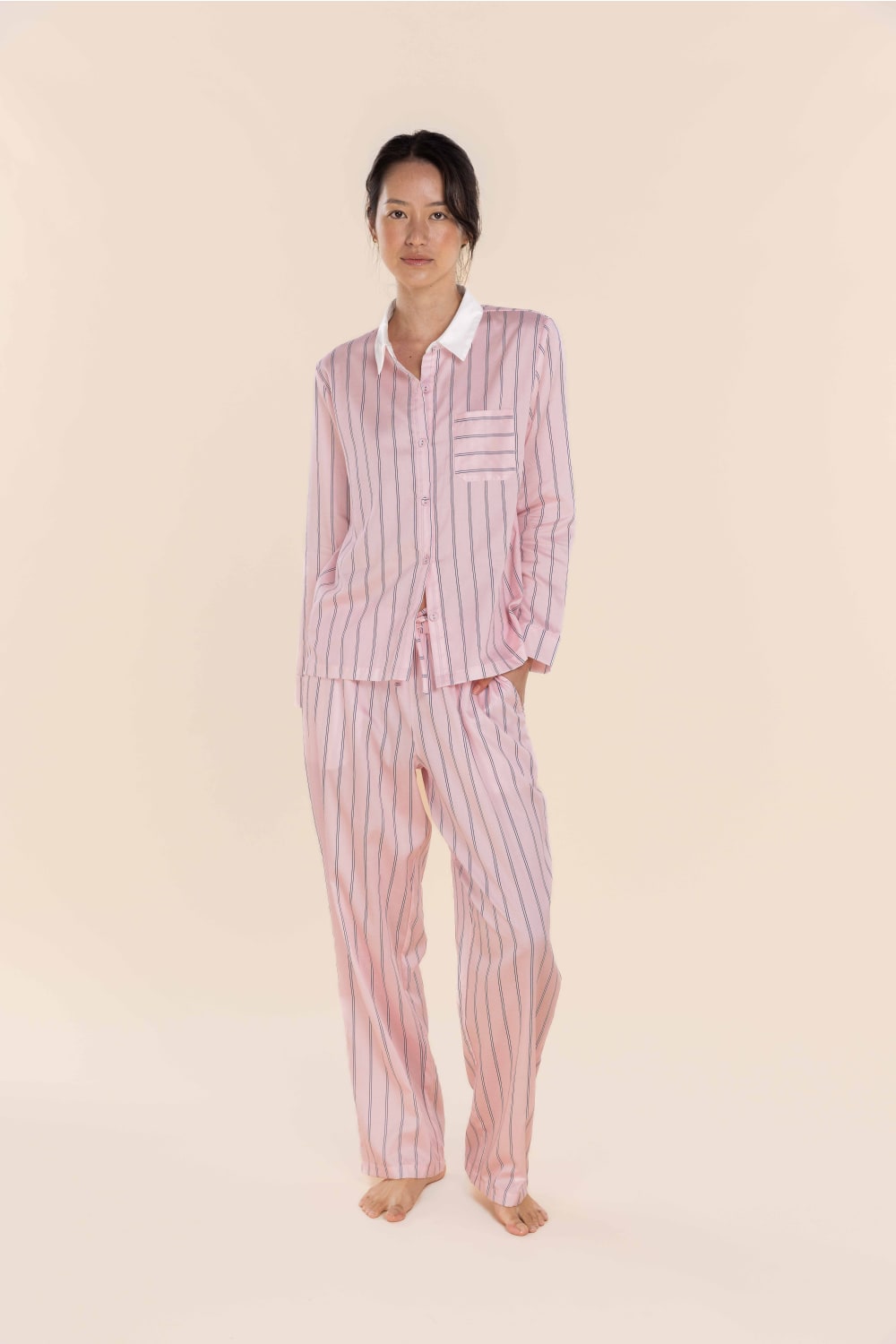 Gingerlilly Belinda Cotton Long PJ Set - Pink Stripe - Front