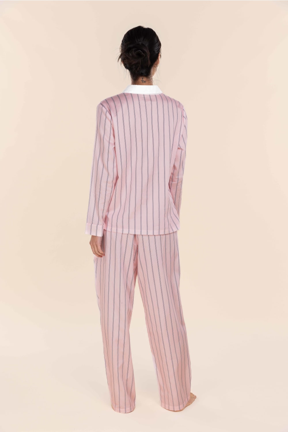 Gingerlilly Belinda Cotton Long PJ Set - Pink Stripe - Back