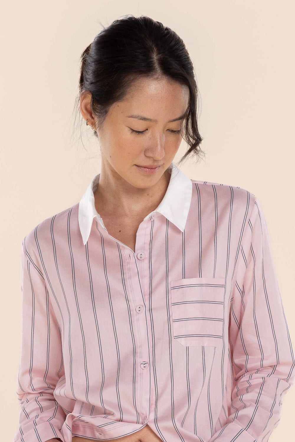 Gingerlilly Belinda Cotton Long PJ Set - Pink Stripe - Detail alt