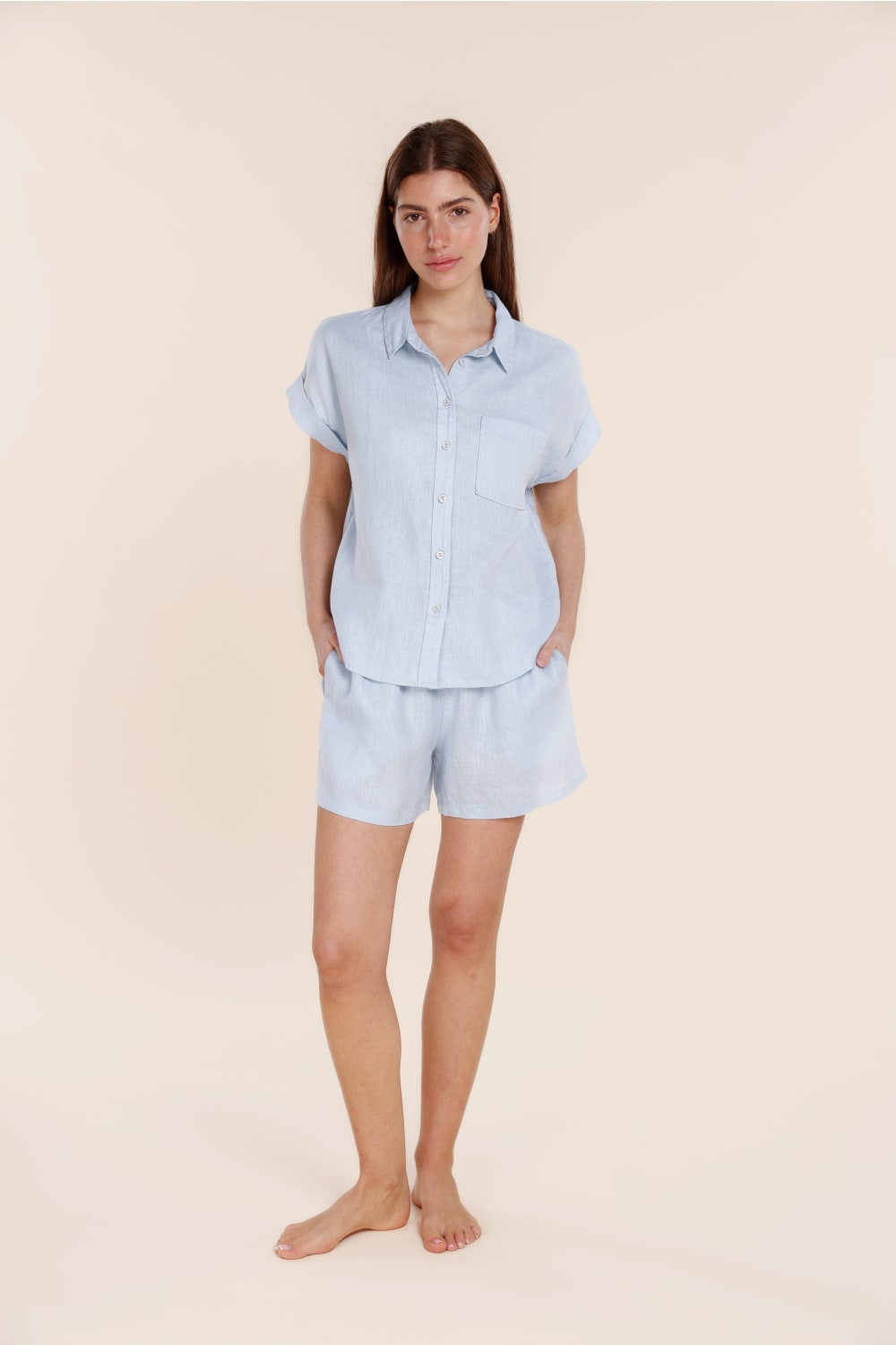 Gingerlilly Charlotte Blue Linen Pyjama Set - Front