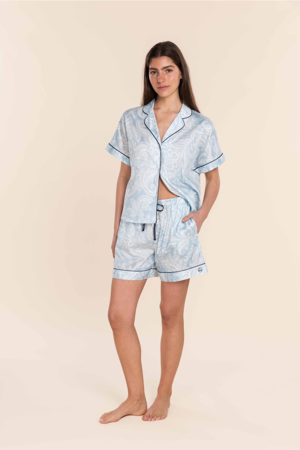 Gingerlilly Daphne Cotton Sateen Short Set - Blue - Front