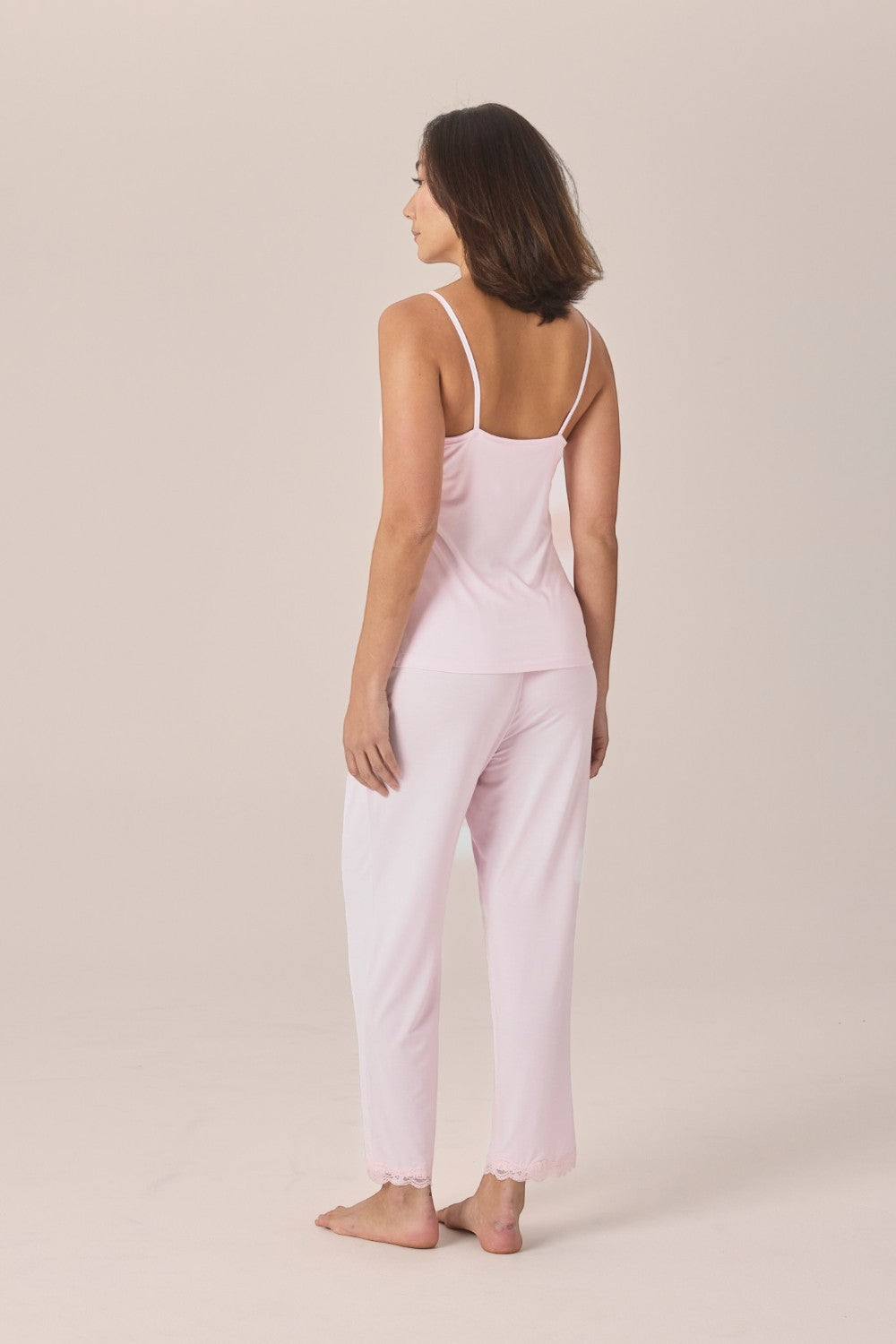 Gingerlilly Britt Bamboo Lace Cami Long PJ Set - Pink - Side