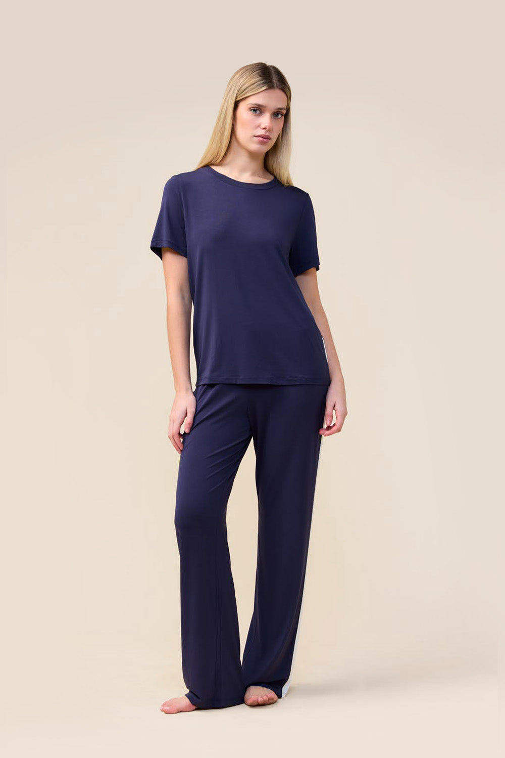 Gingerlilly Bronte Bamboo Tshirt with Stripe - Navy - Front alt