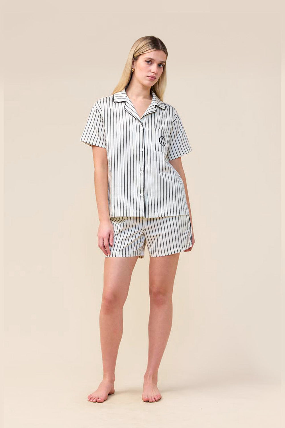 Gingerlilly Poppy Stripe Short PJ Set - Ecru - Front