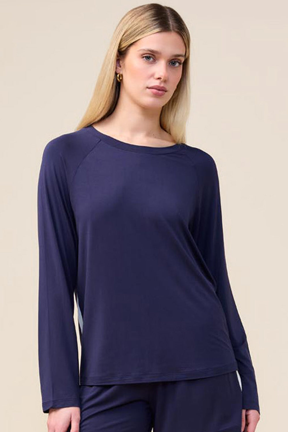 Gingerlilly Solene Long Sleeve Top with Stripe - Navy - Front