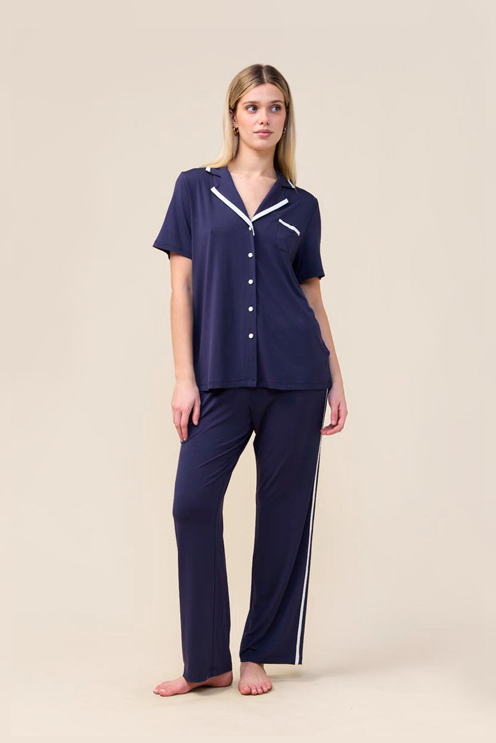 Gingerlilly Vanessa Bamboo Long Pant PJ Set - Navy - Front