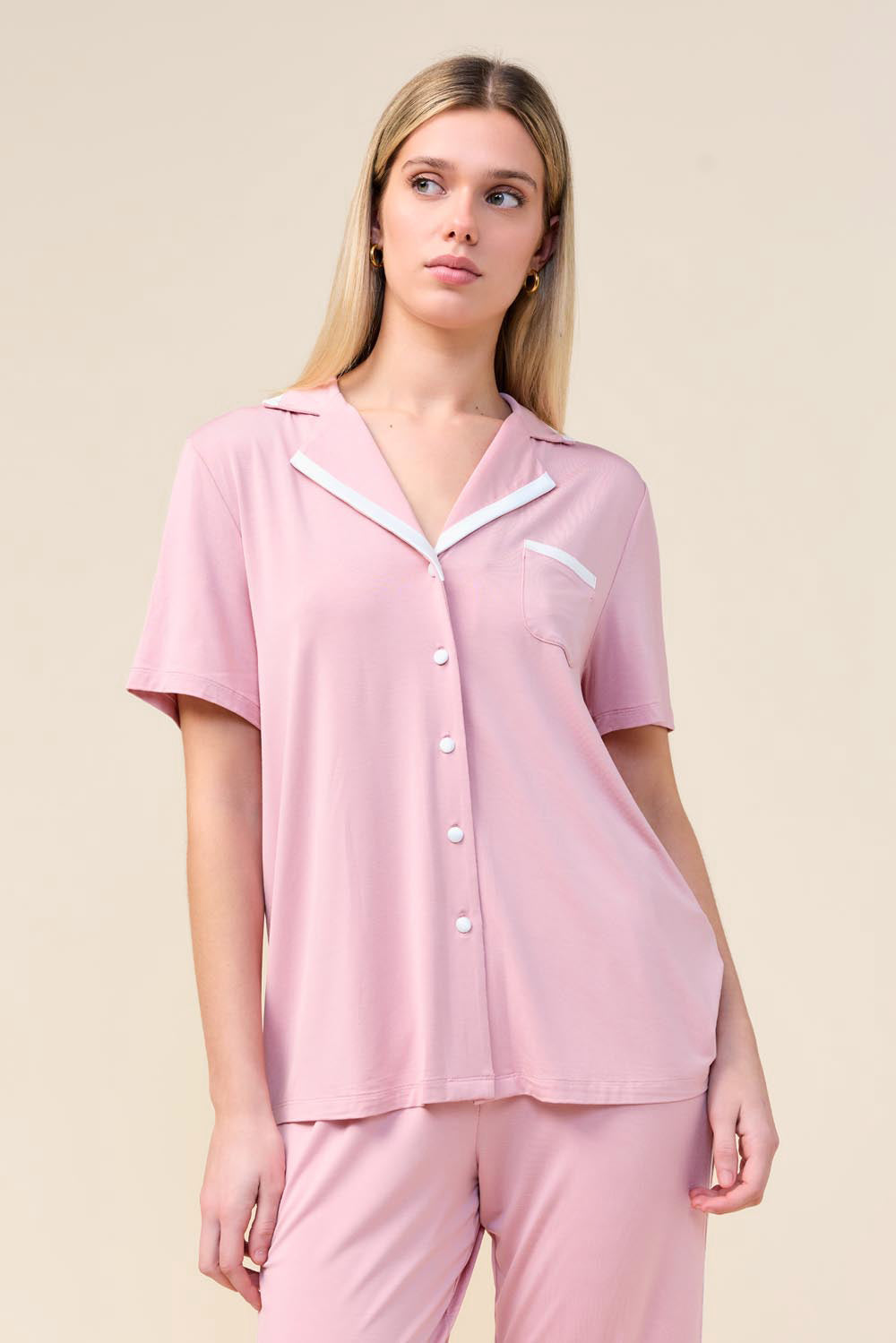 Gingerlilly Vanessa Bamboo Long Pant PJ Set - Pink - Front alt