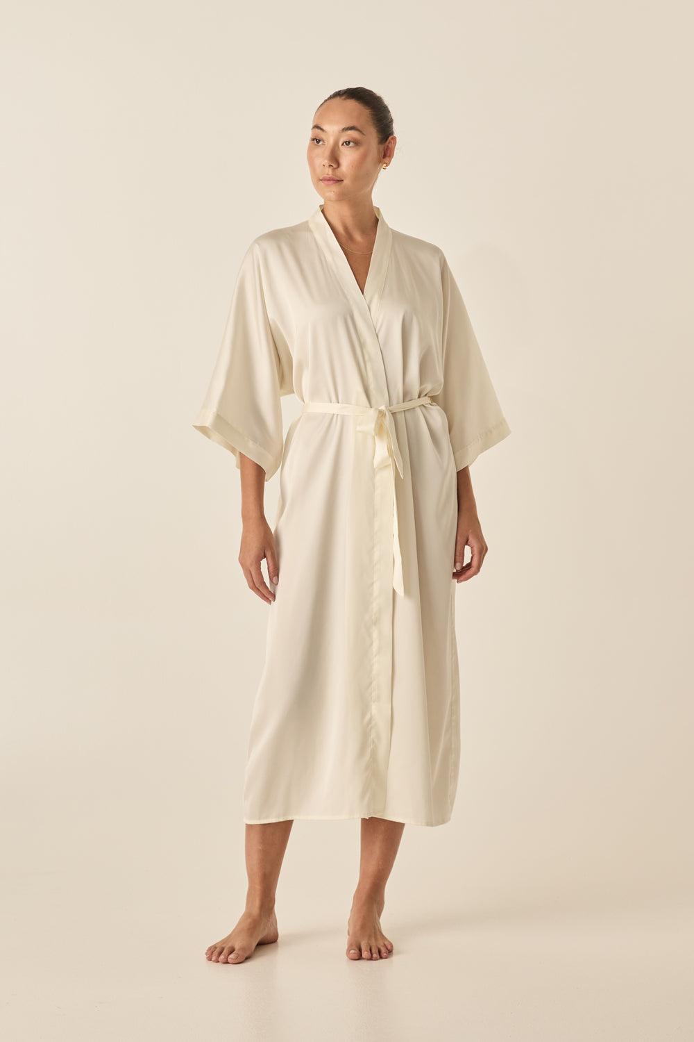 Gingerlilly Henrietta Ivory Satin Robe - Front