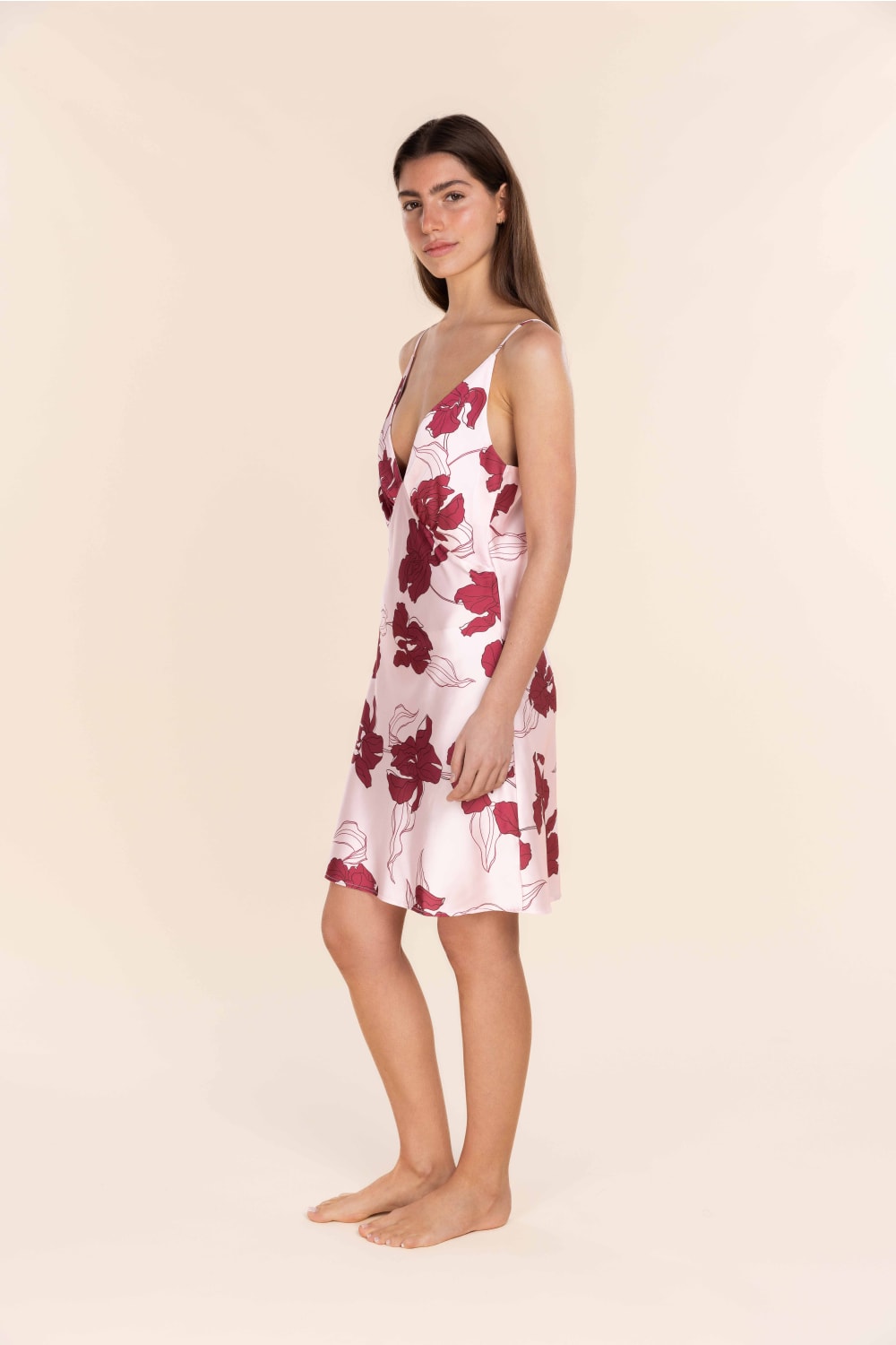 Gingerlilly Iris Recycled Silky Satin Short Nightie - Pink - Side