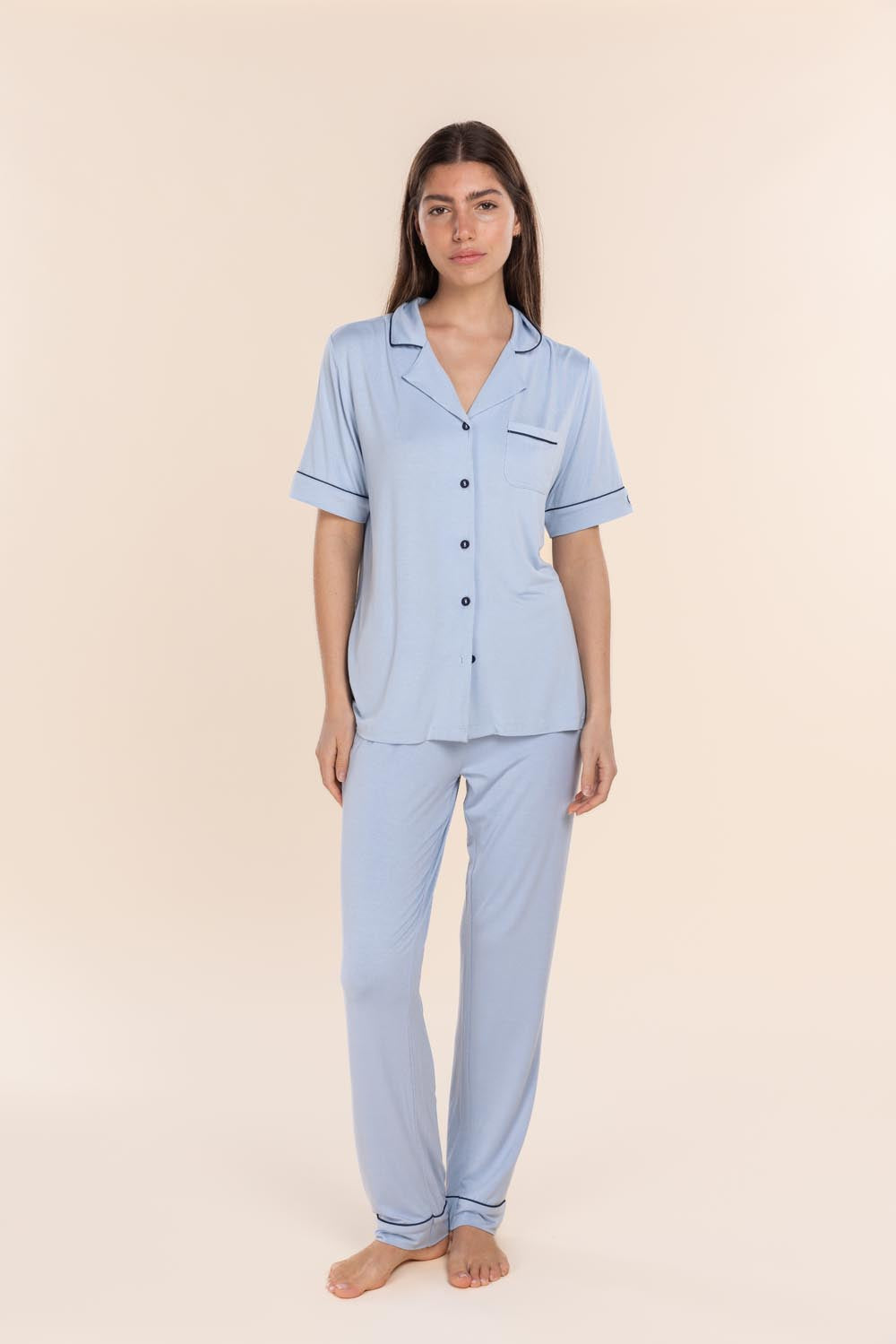 Gingerlilly Jenna Bamboo Long PJ Set - Blue - Front