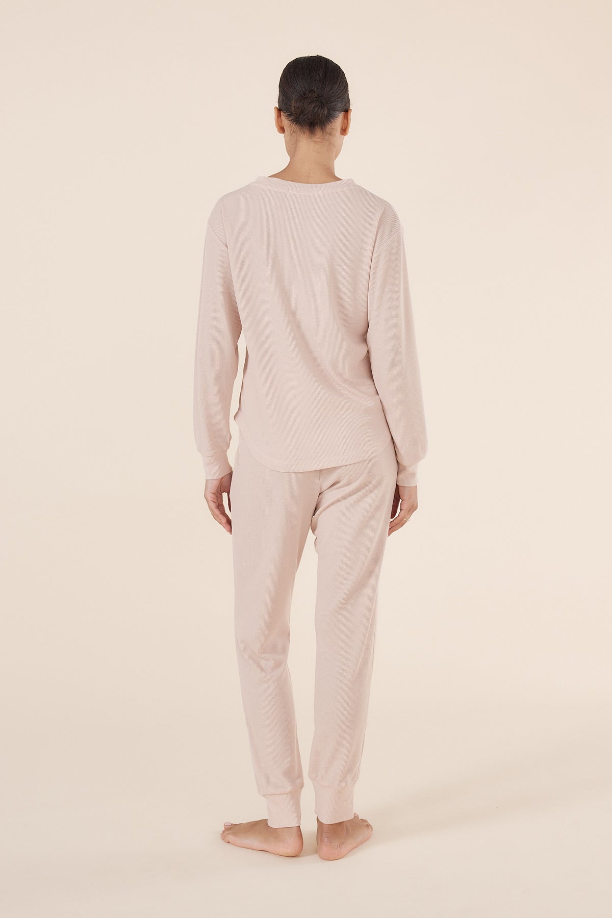 Lainey Beige Waffle Pyjama Set - Gingerlilly Sleepwear