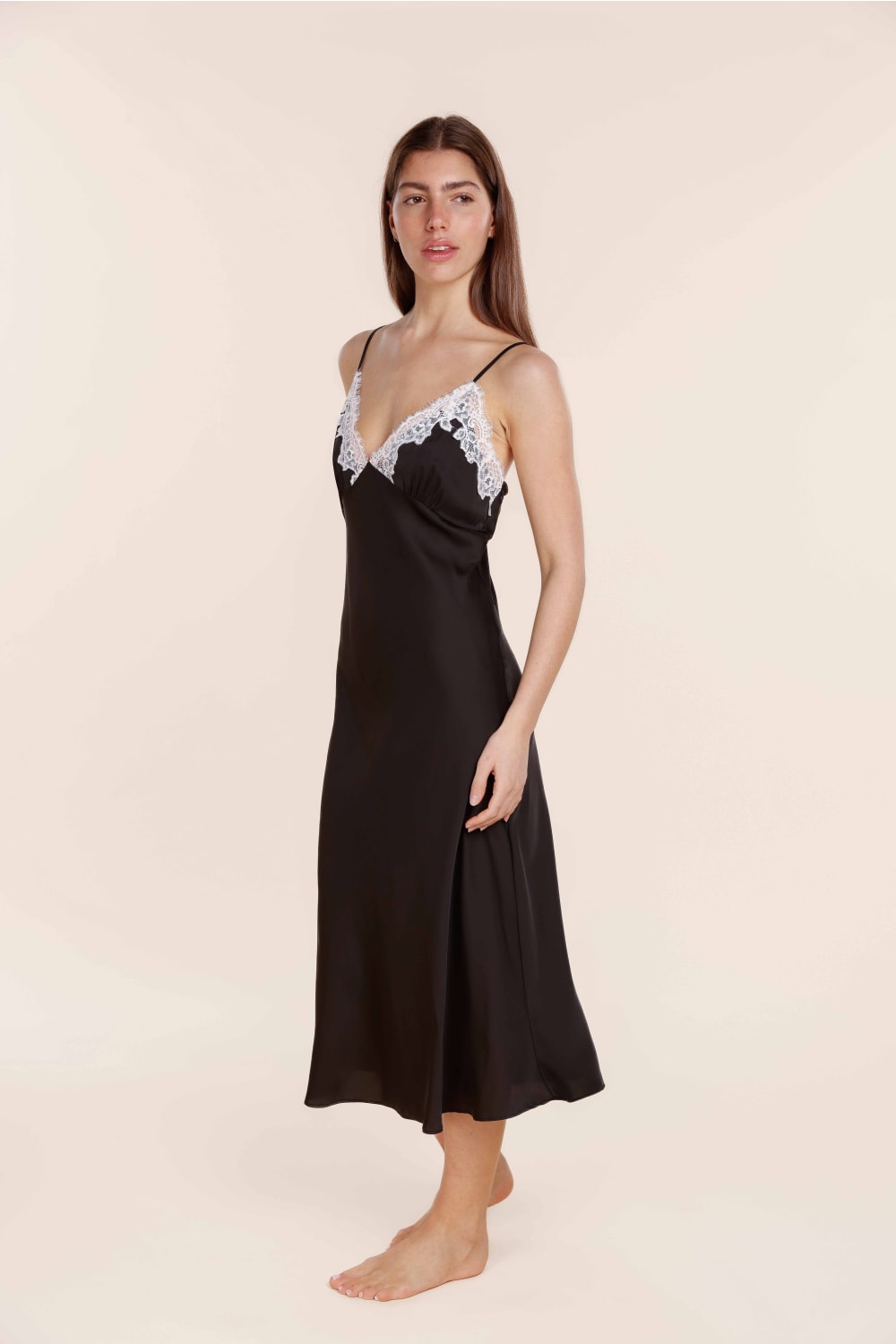 Gingerlilly Magnolia Silky Satin Long Gown - Black - Side