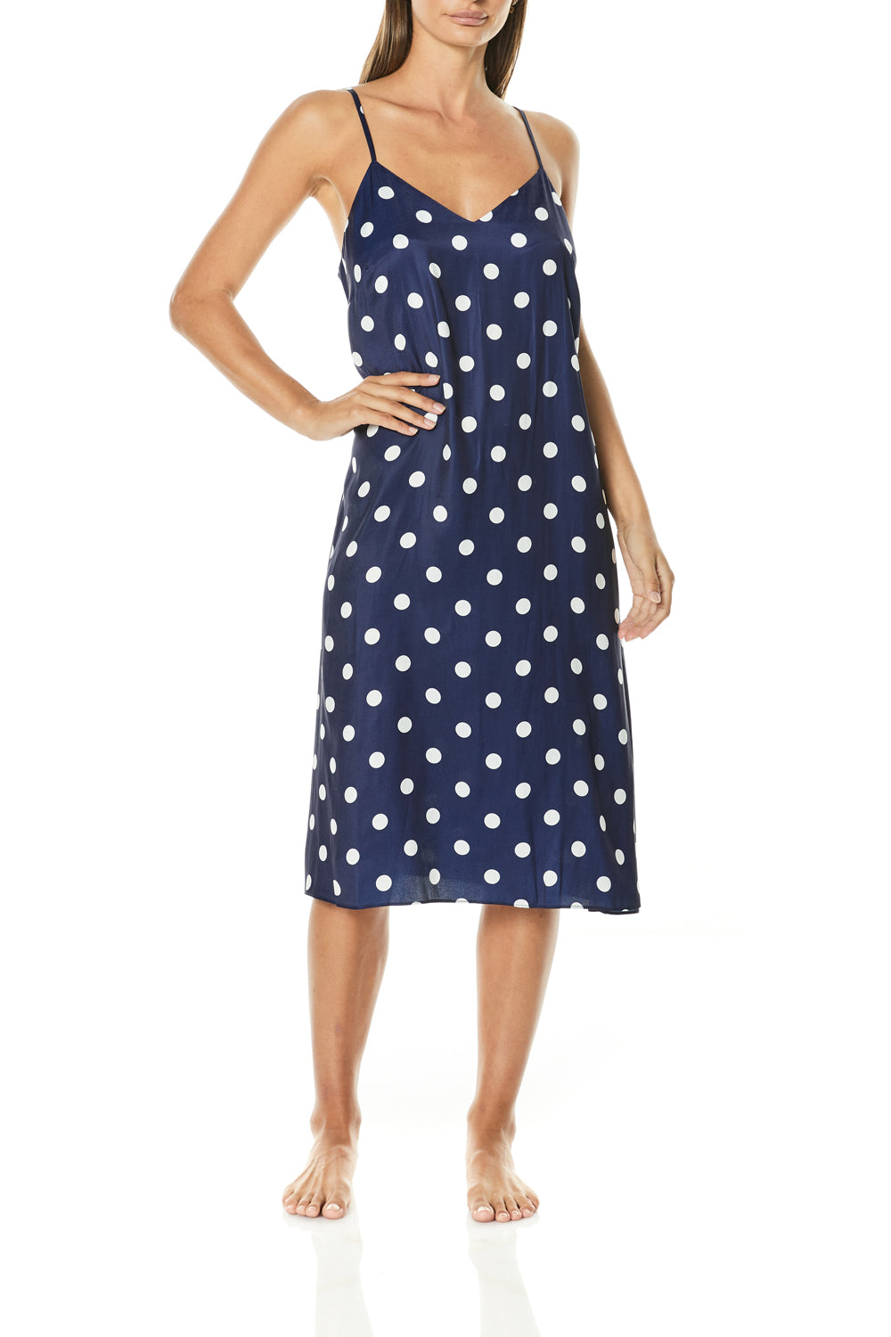 Gingerlilly Mara Long Navy Spot Nightie - Front