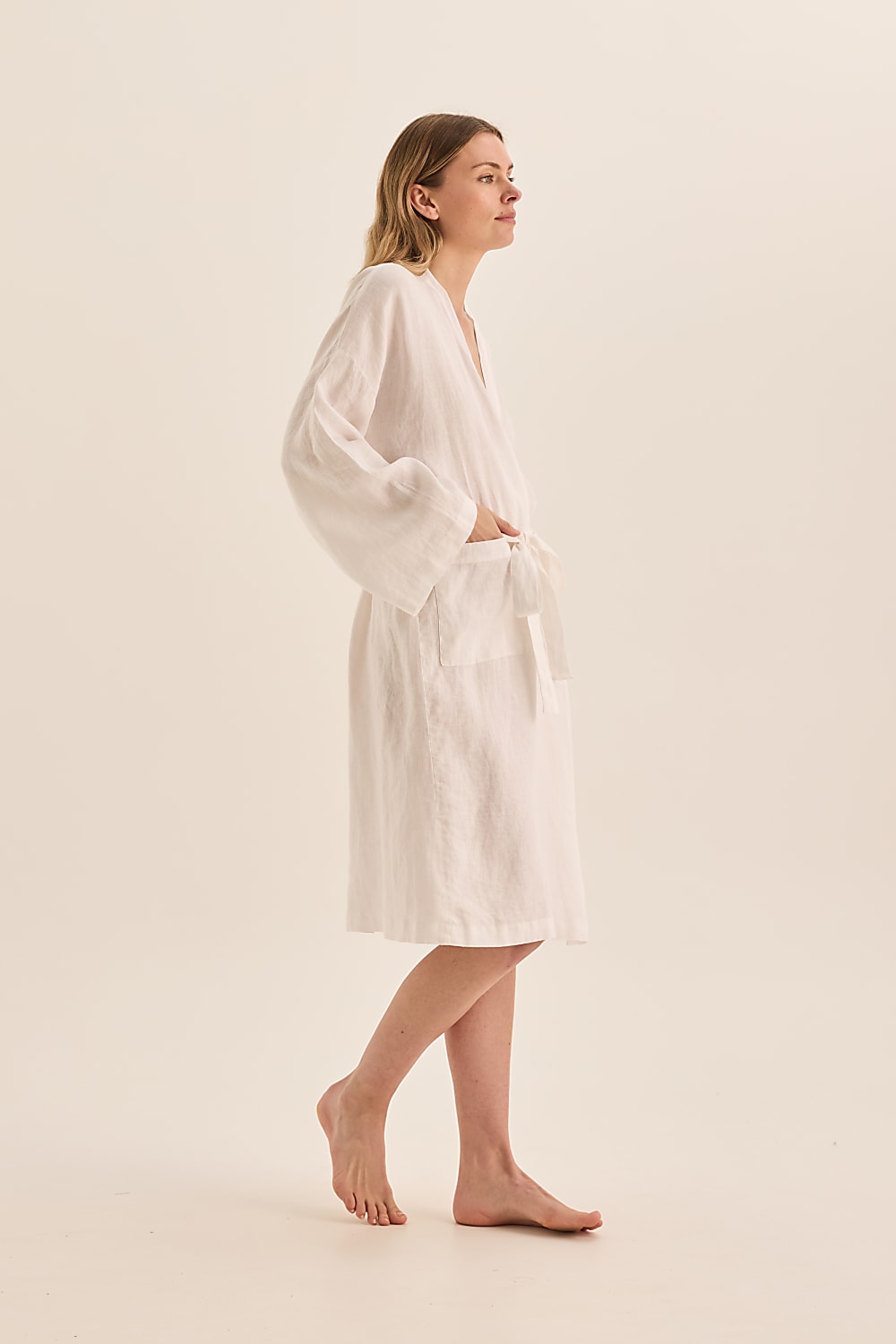 Mia White Linen Bathrobe - Gingerlilly Sleepwear