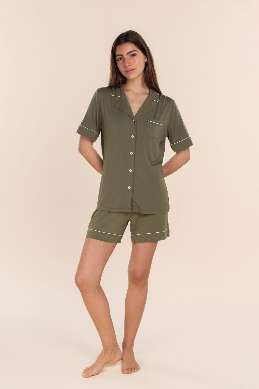 Gingerlilly Sadie Bamboo Short PJ Set - Olive - Front