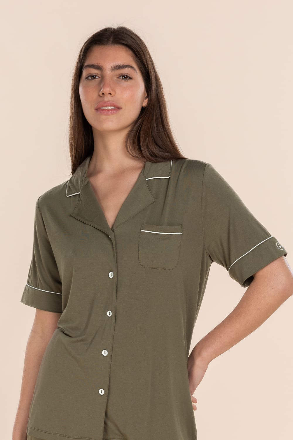 Gingerlilly Sadie Bamboo Short PJ Set - Olive - Detail