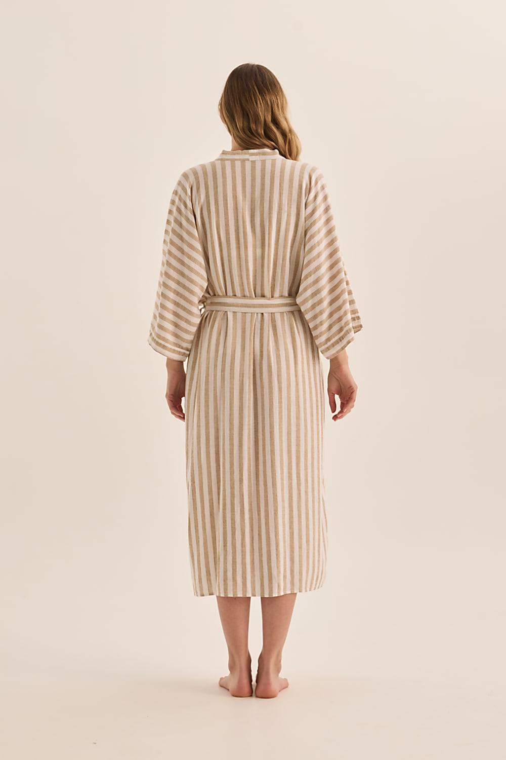 Sunny Natural Stripe Linen Robe - Gingerlilly Sleepwear