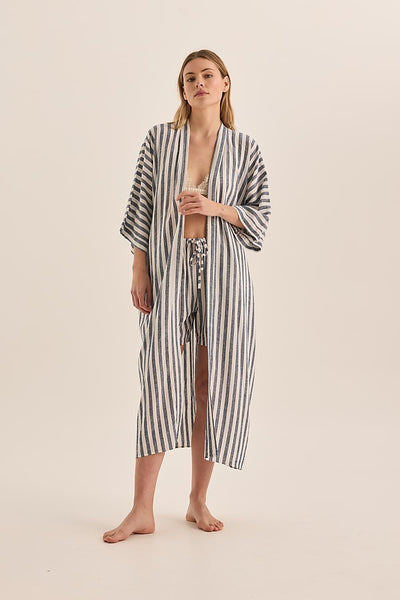 Sunny Navy Stripe Linen Robe