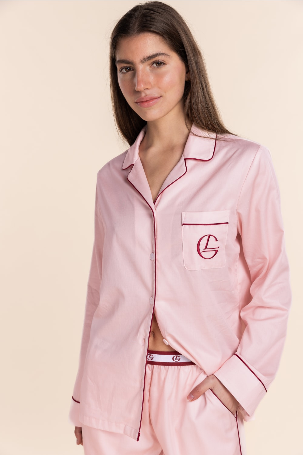 Gingerlilly Susanna Cotton Long PJ Set - Pink - Front alt