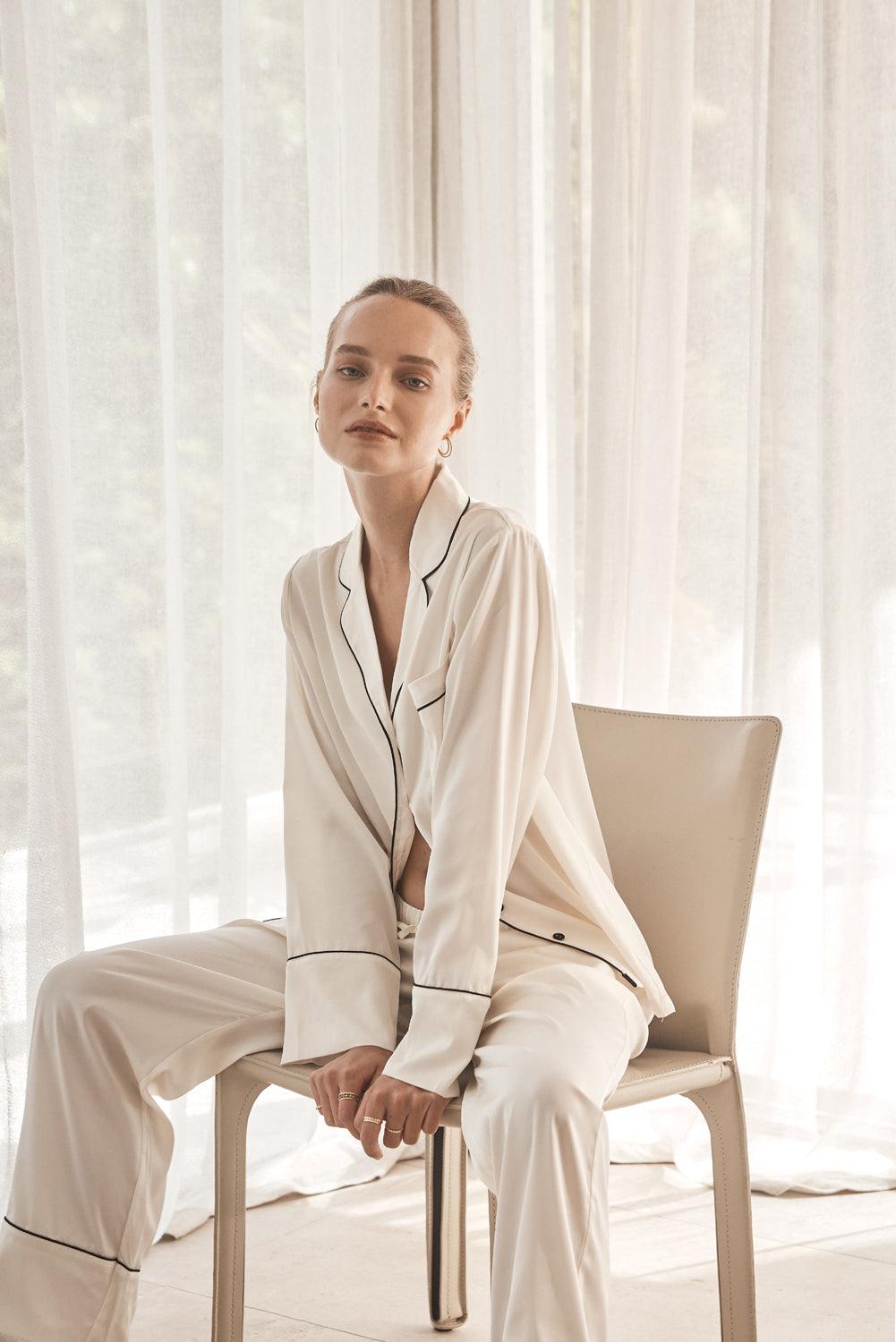 Whitney Ivory Silky Satin Set - Gingerlilly Sleepwear