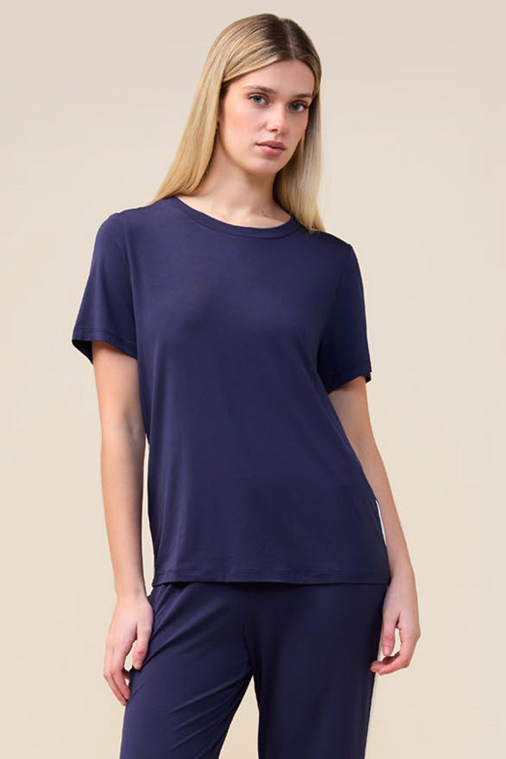 Gingerlilly Bronte Bamboo Tshirt with Stripe - Navy - Front