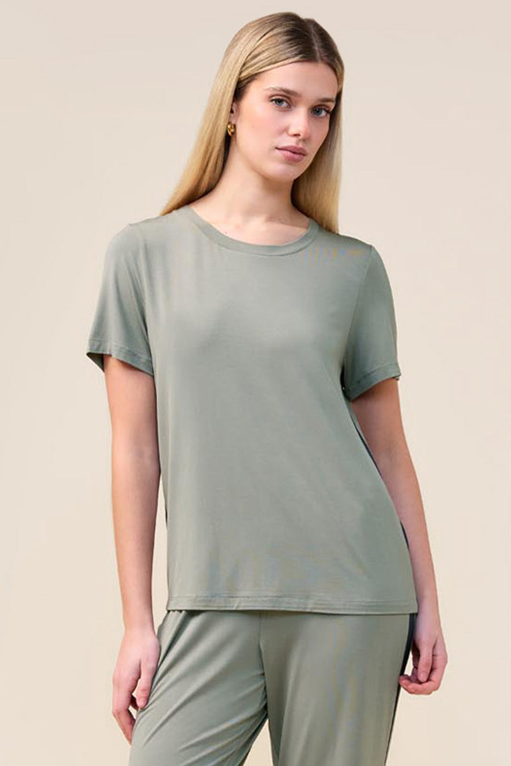 Gingerlilly Bronte Bamboo Tshirt with Stripe - Olive - Front