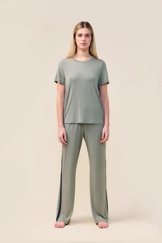 Gingerlilly Inez Bamboo Pant with Stripe - Olive - Front