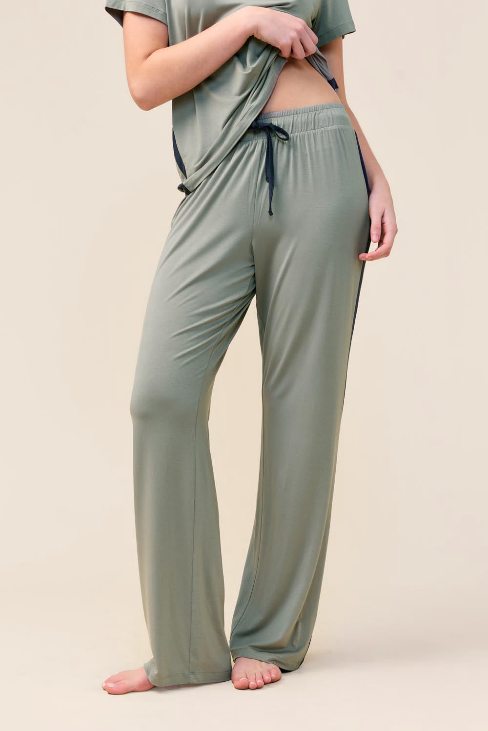 Gingerlilly Inez Bamboo Pant with Stripe - Olive - Detail