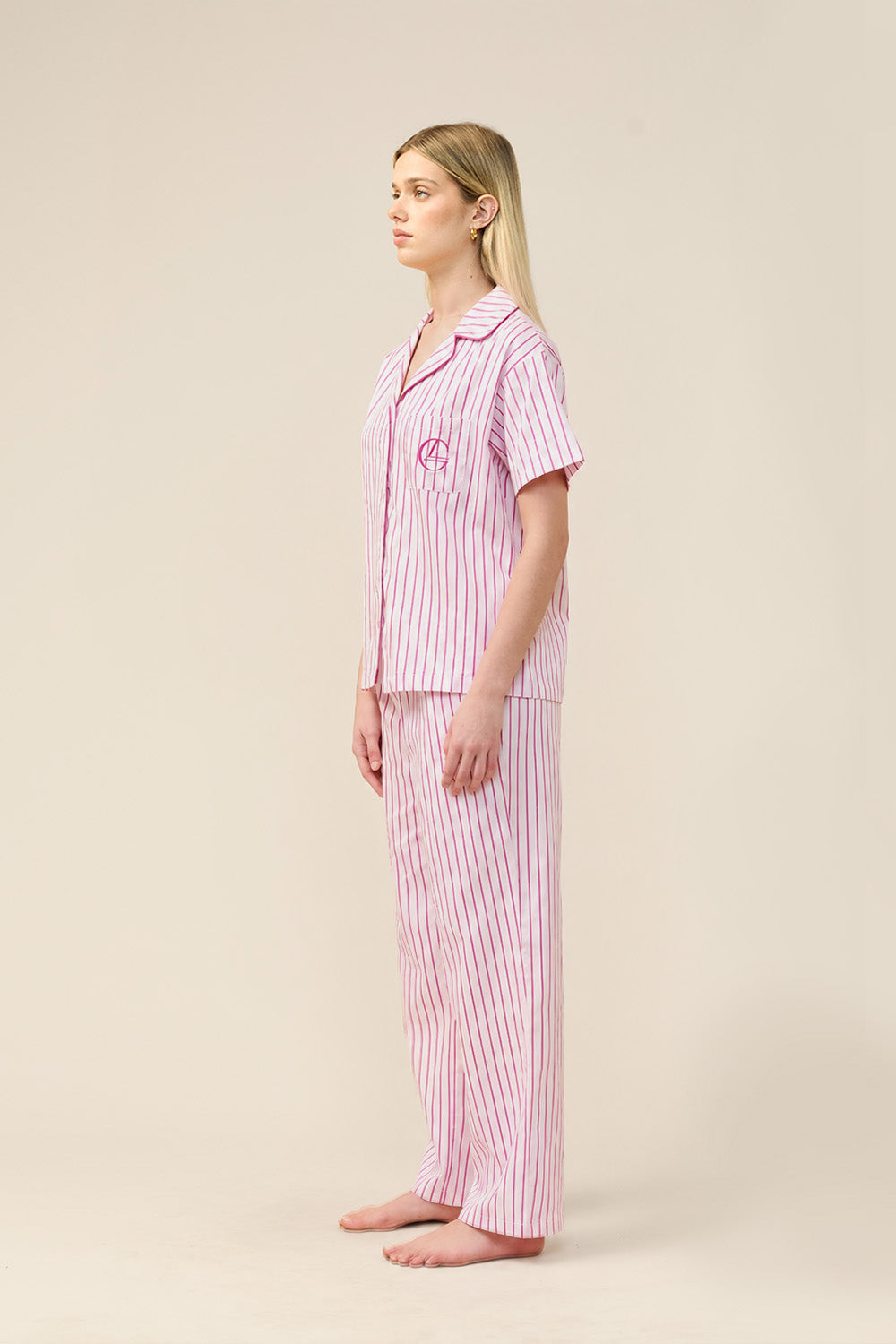 Gingerlilly Lisa Stripe Long Pant PJ Set - Pink - Side