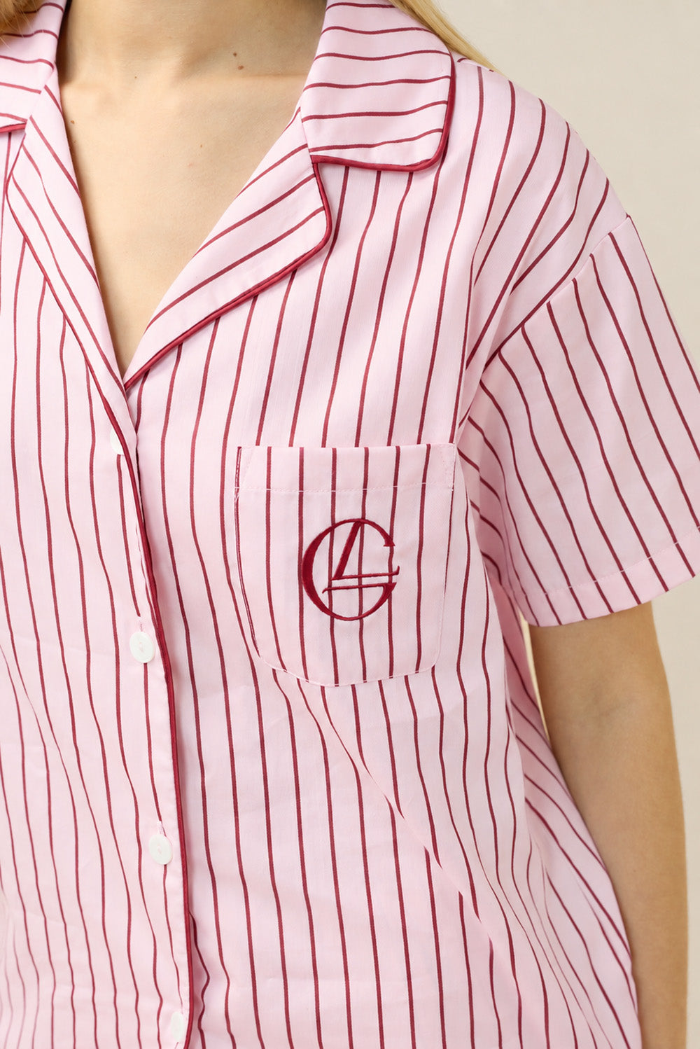 Gingerlilly Lisa Stripe Long Pant PJ Set - Pink - Detail