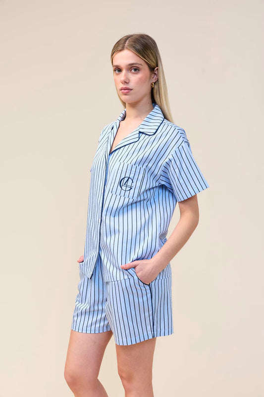 Gingerlilly Poppy Stripe Short PJ Set - Blue - Side