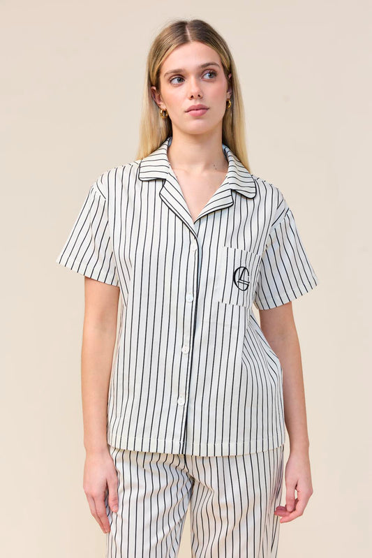 Gingerlilly Lisa Stripe Long Pant PJ Set - Ecru - Front alt