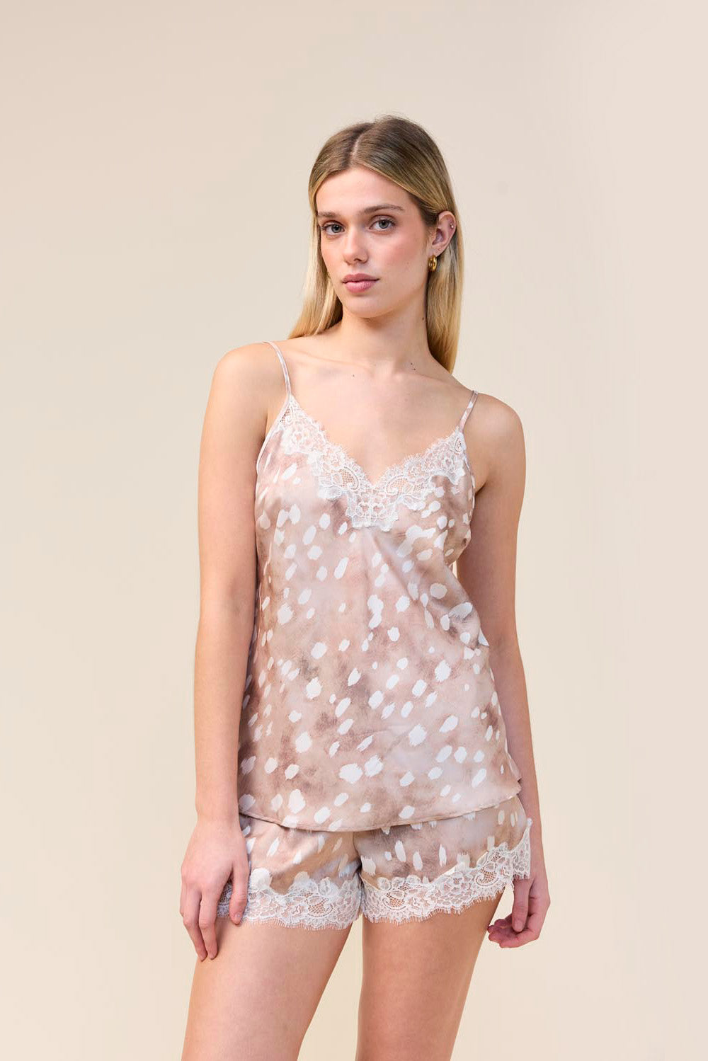 Gingerlilly Fawn Bambi Print Cami and Short Set - Brown - Front