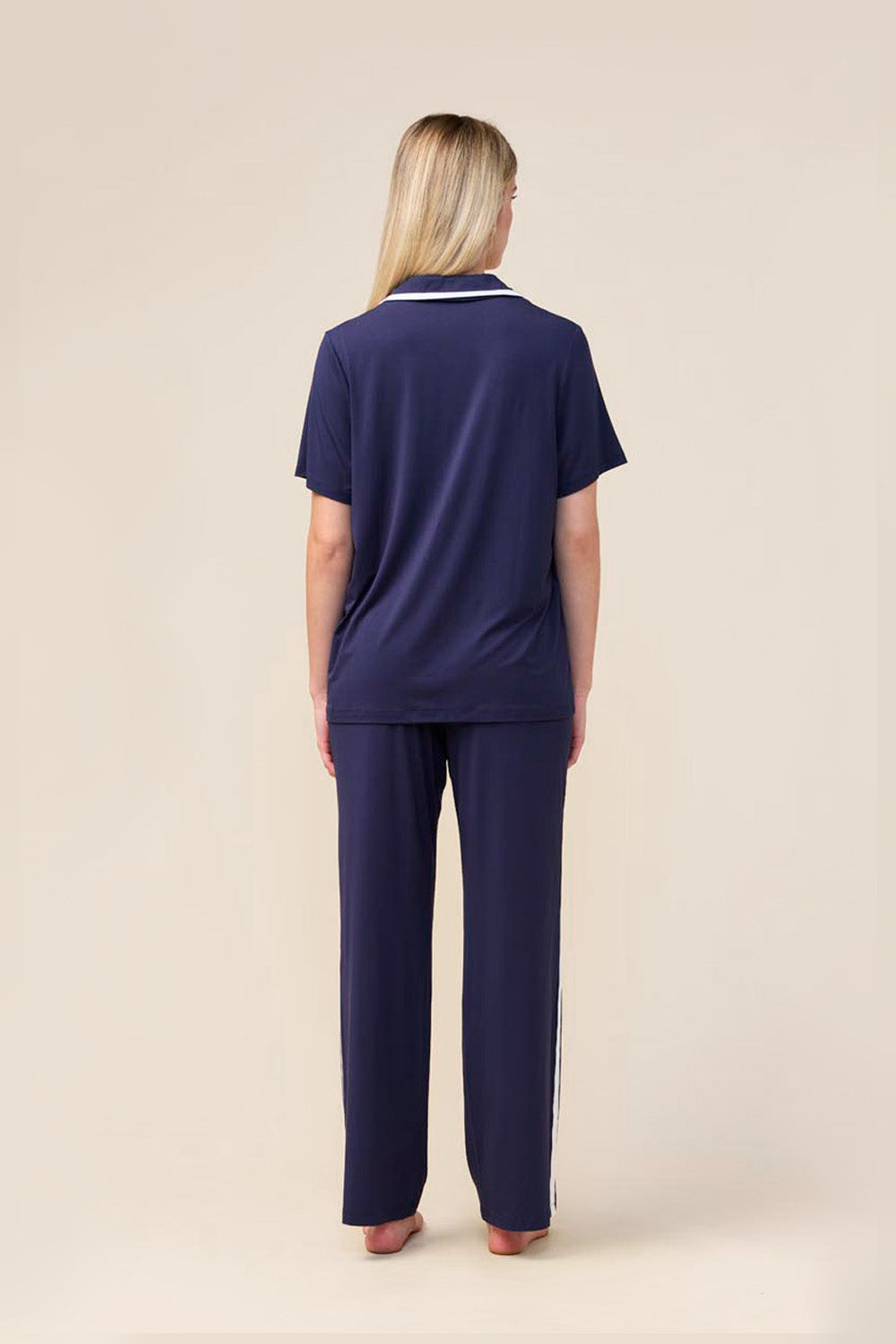 Vanessa Bamboo Long Pant PJ Set - Navy - Back