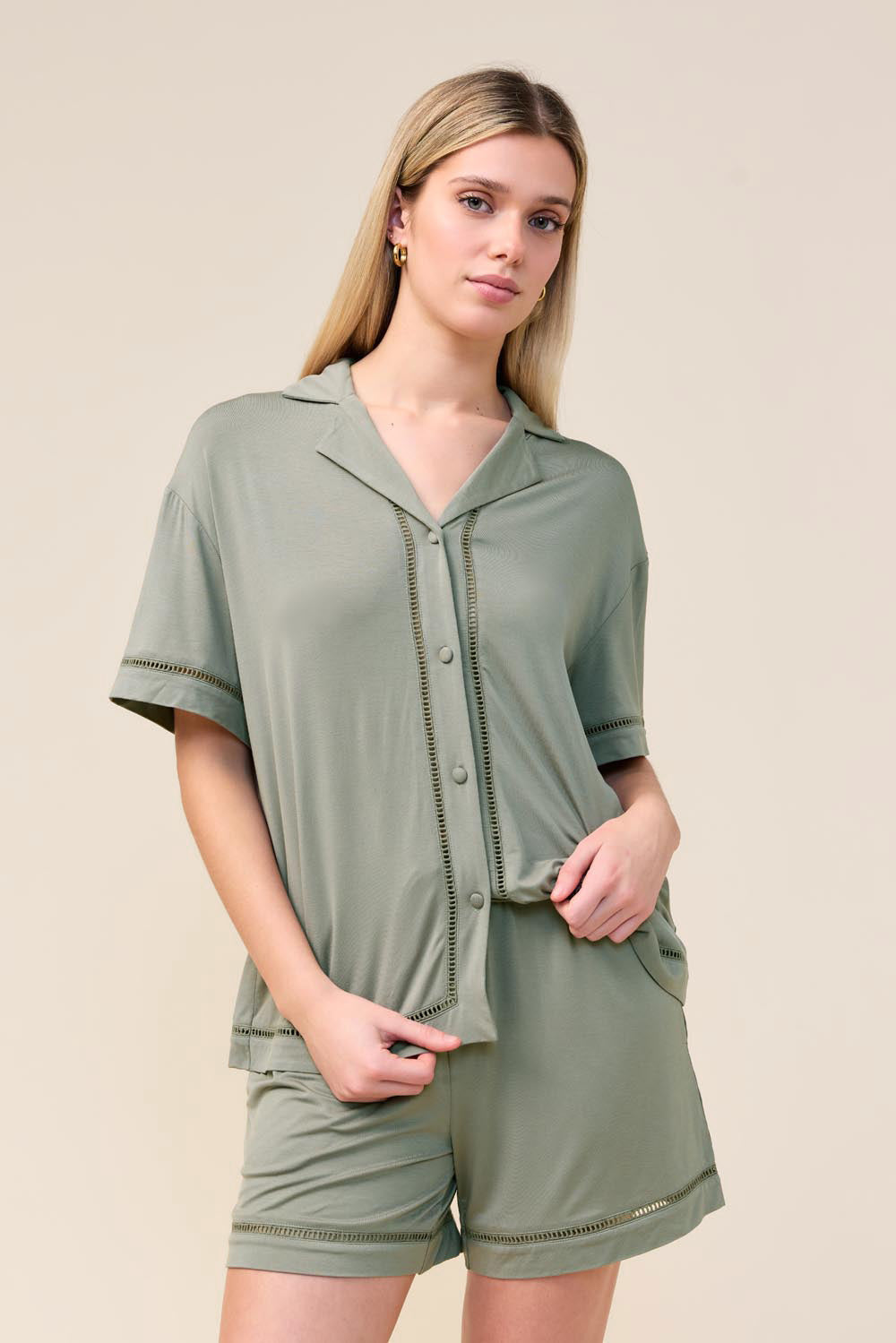 Gingerlilly Helena Short Bamboo PJ Set - Olive - Front alt