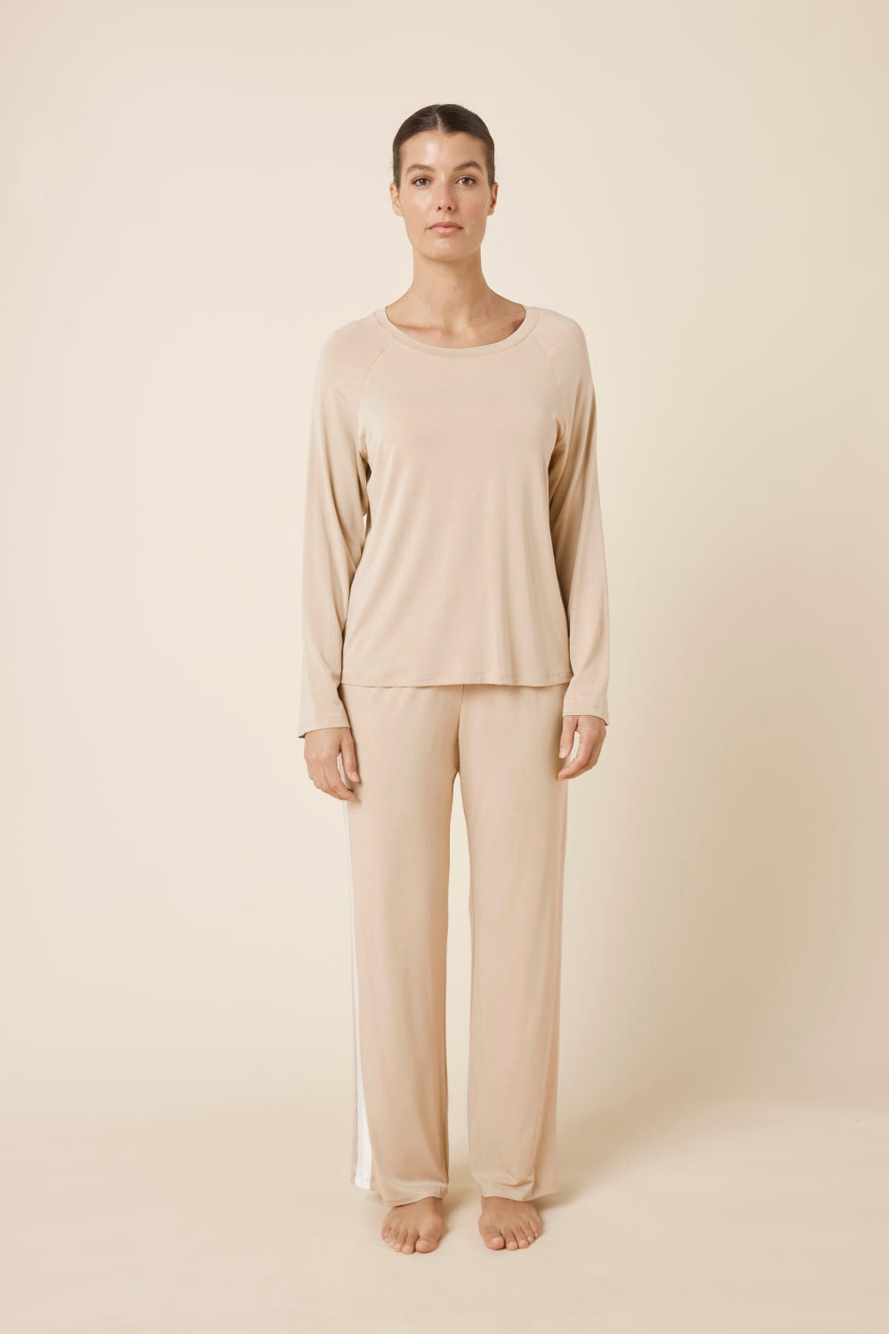 Anya Bamboo Sporty PJ Set in biscuit